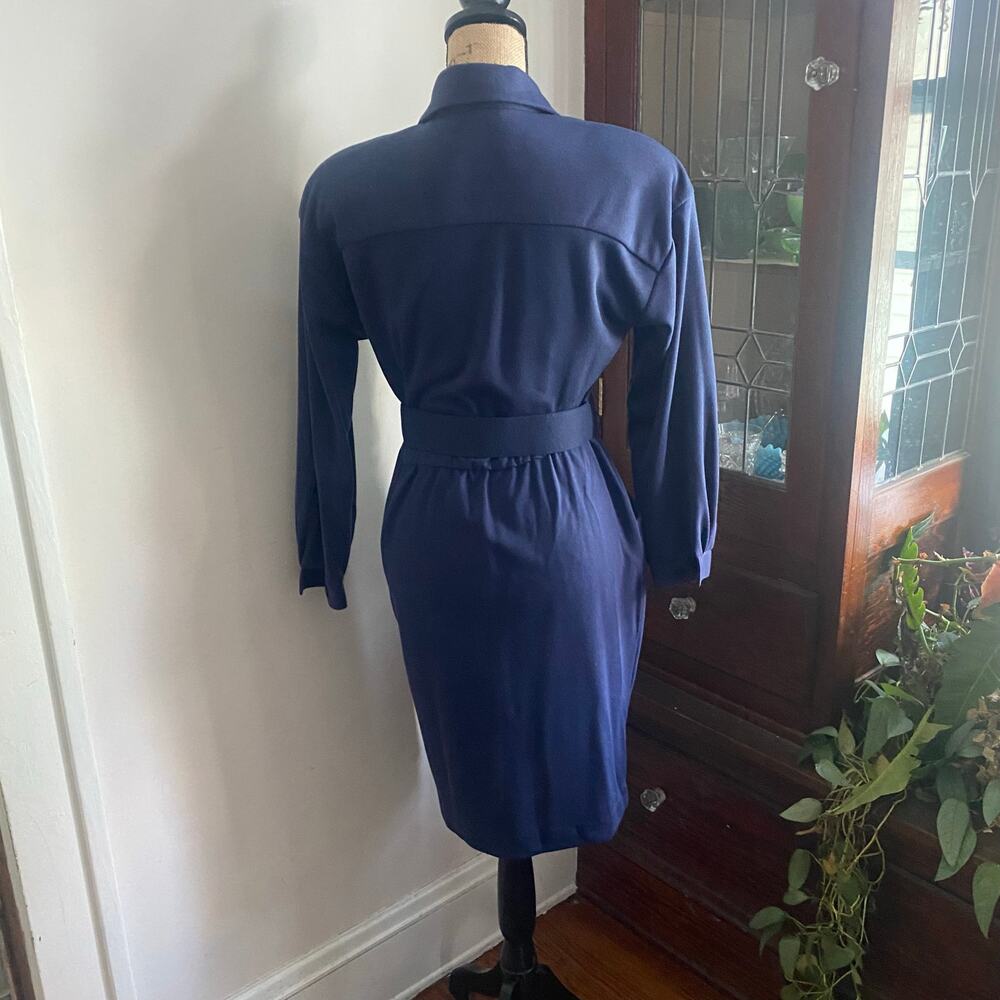 JB Wright LTD Navy Vintage Belted Midi Shirt Dress Size 6 Pockets Statement Work - Picture 5 of 17